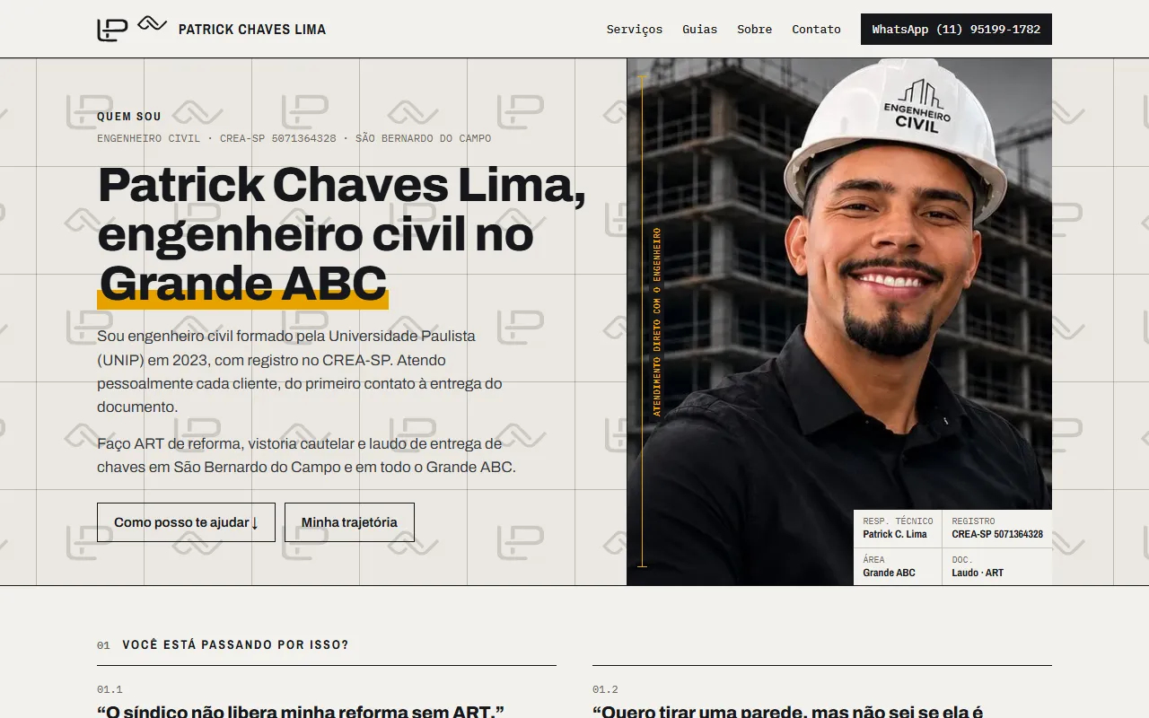 Página inicial do site Patrick Chaves Lima