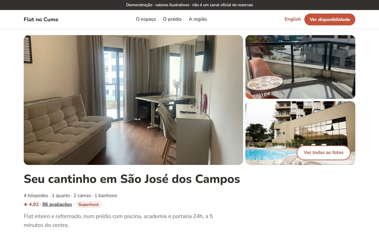 Página inicial do site Flat no Cume